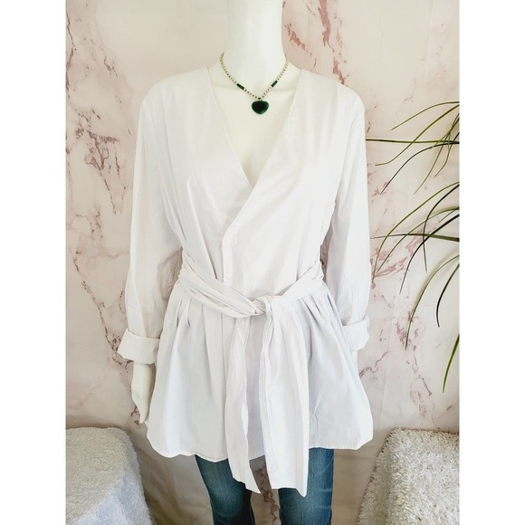 Soon Maternity Wrap V-Neck Dress Shirt - White - Picture 6 of 8